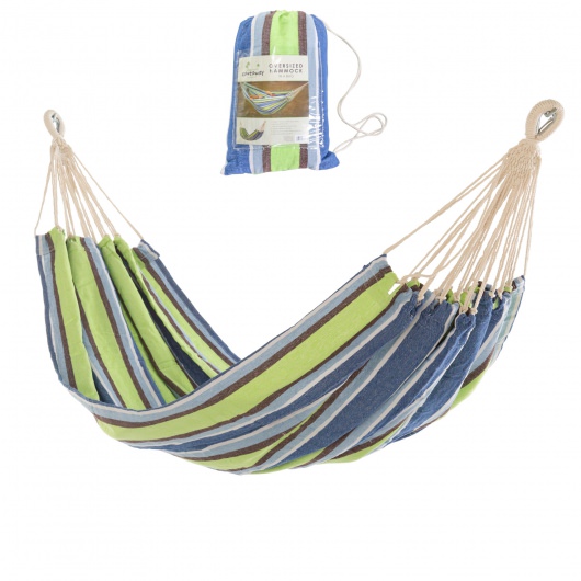 Large Cotton Brazilian Blue & Green Stripe Hammock with Matching Storage Bag Included