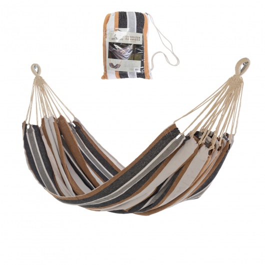 Large Cotton Brazilian Gray & Black Stripe Hammock with Matching Storage Bag Included