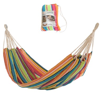 Large Cotton Brazilian Multicolor Stripe Hammock with Matching Storage Bag Included