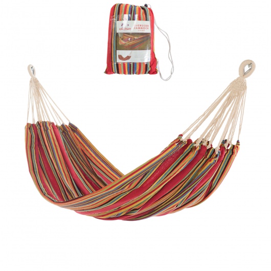 Large Cotton Brazilian Red Multicolor Stripe Hammock with Matching Storage Bag Included