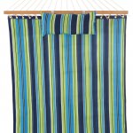 Deluxe 52'' Quilted Fabric Hammock with Patented KD Space Saving Hammock Stand and Pillow Combo - Blue and Green Stripe