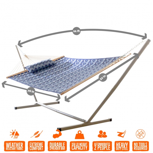 Deluxe 52'' Quilted Fabric Hammock with Patented KD Space Saving Hammock Stand and Pillow Combo - Ikat