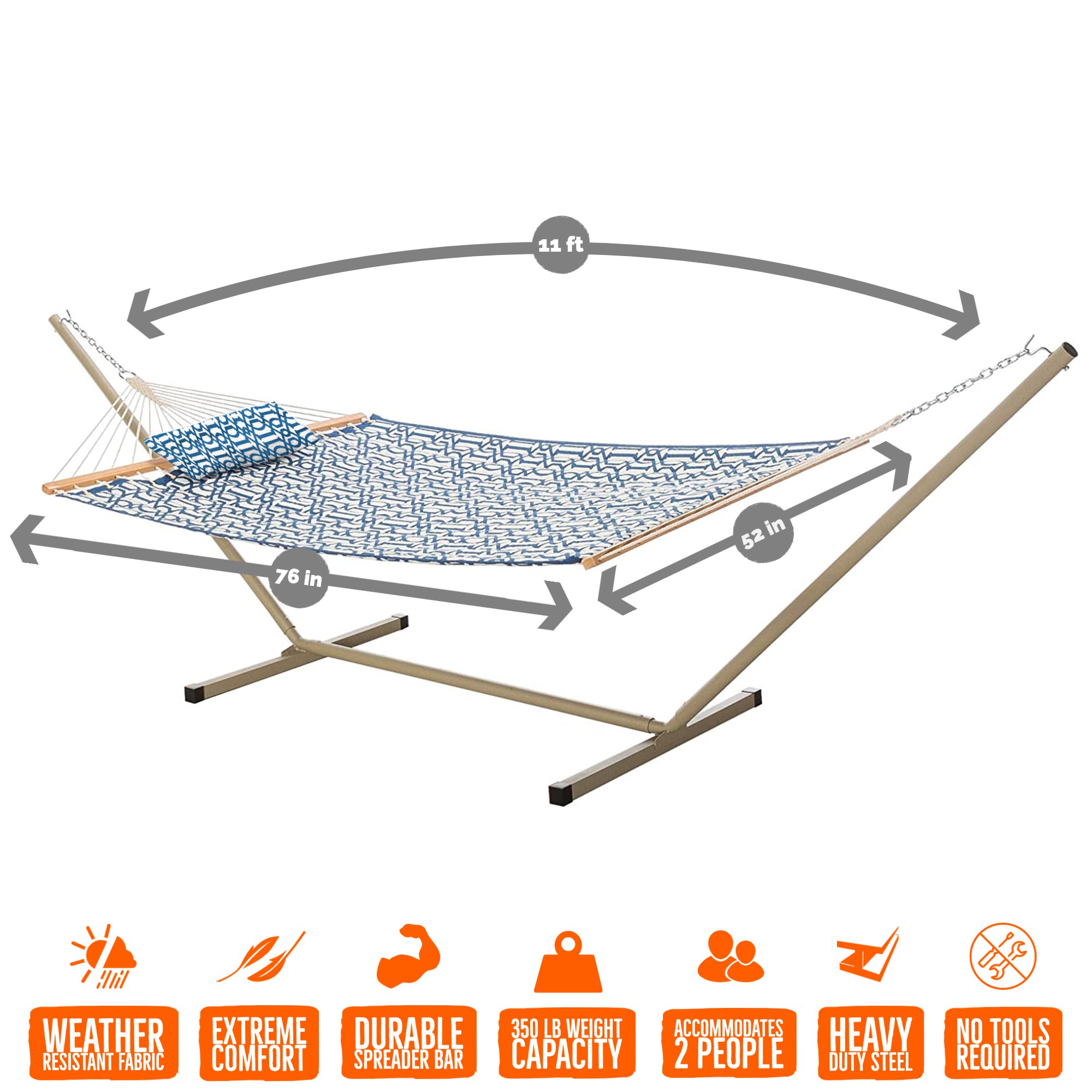 Castaway Hammocks Quilted Hammock Combo with Small Black Steel Portable Stand and Pillow Navy 