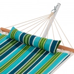 Single 36'' Quilted Fabric Hammock with Patented KD Space Saving Hammock Stand, Pillow & Storage Bag Combo - Blue and Green Stripe