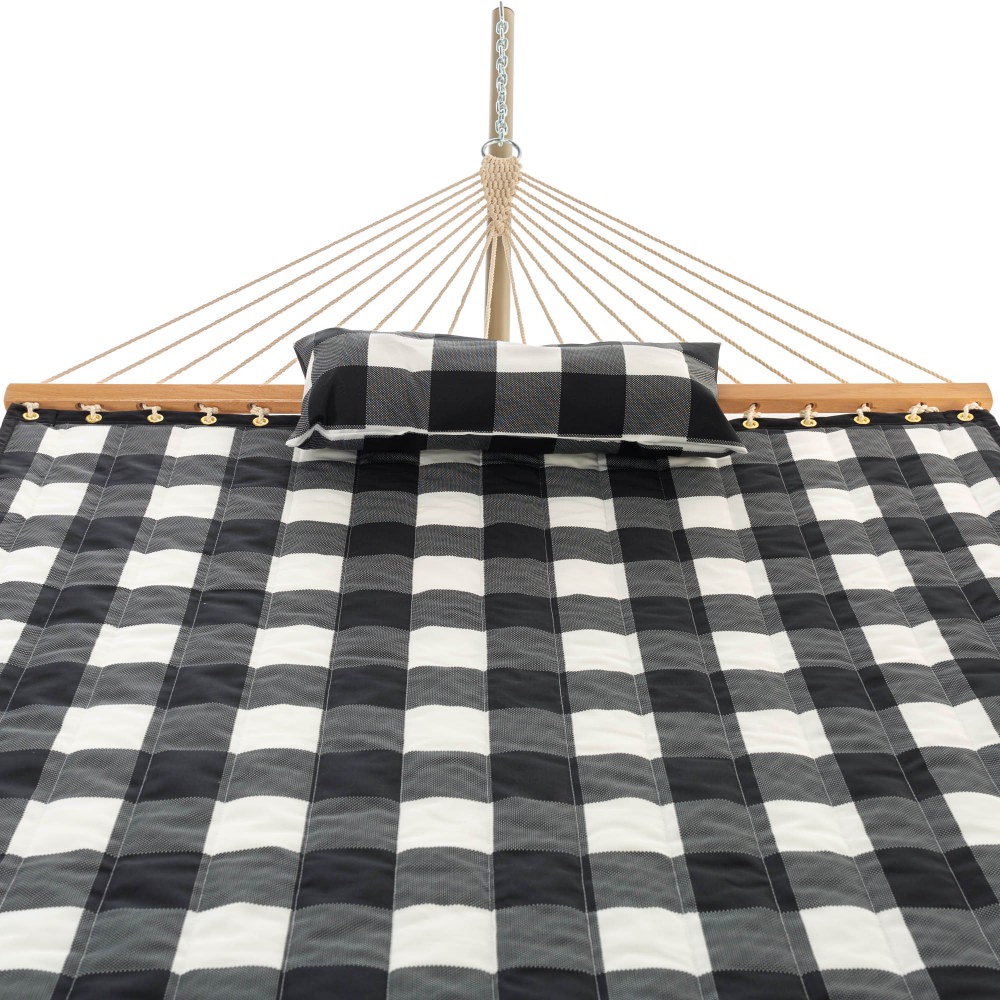 Single 36'' Quilted Fabric Hammock with Patented KD Space Saving Hammock Stand and Pillow Combo - Buffalo Plaid