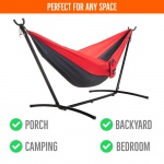 Double Travel Hammock Combo with Space Saving Stand & Storage Bag - Red/Charcoal
