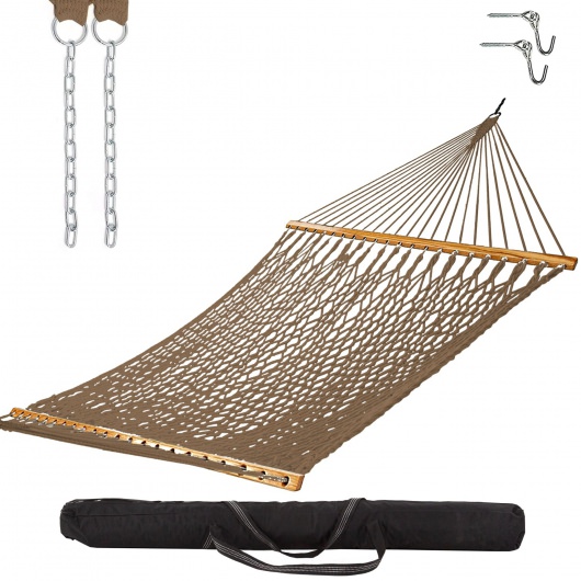 13 ft. Double Antique Brown Polyester Rope Hammock with Hanging Hardware & Storage Bag Included