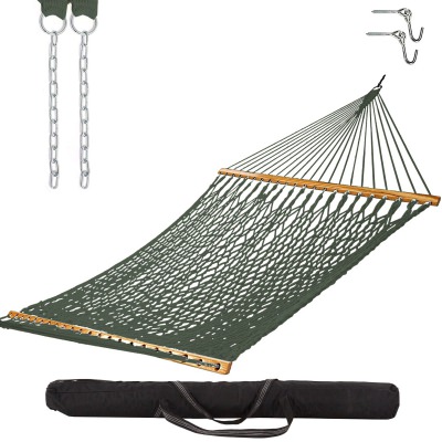 13 ft. Double Green Polyester Rope Hammock with Hanging Hardware & Storage Bag Included
