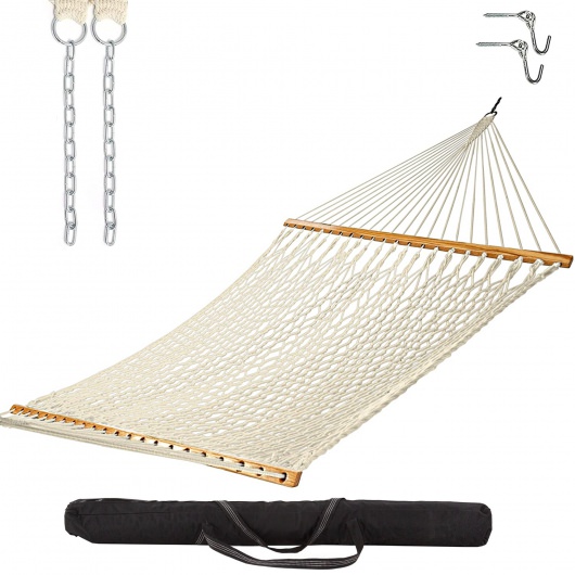13 ft. Double Traditional Cotton Rope Hammock with Hanging Hardware & Storage Bag Included