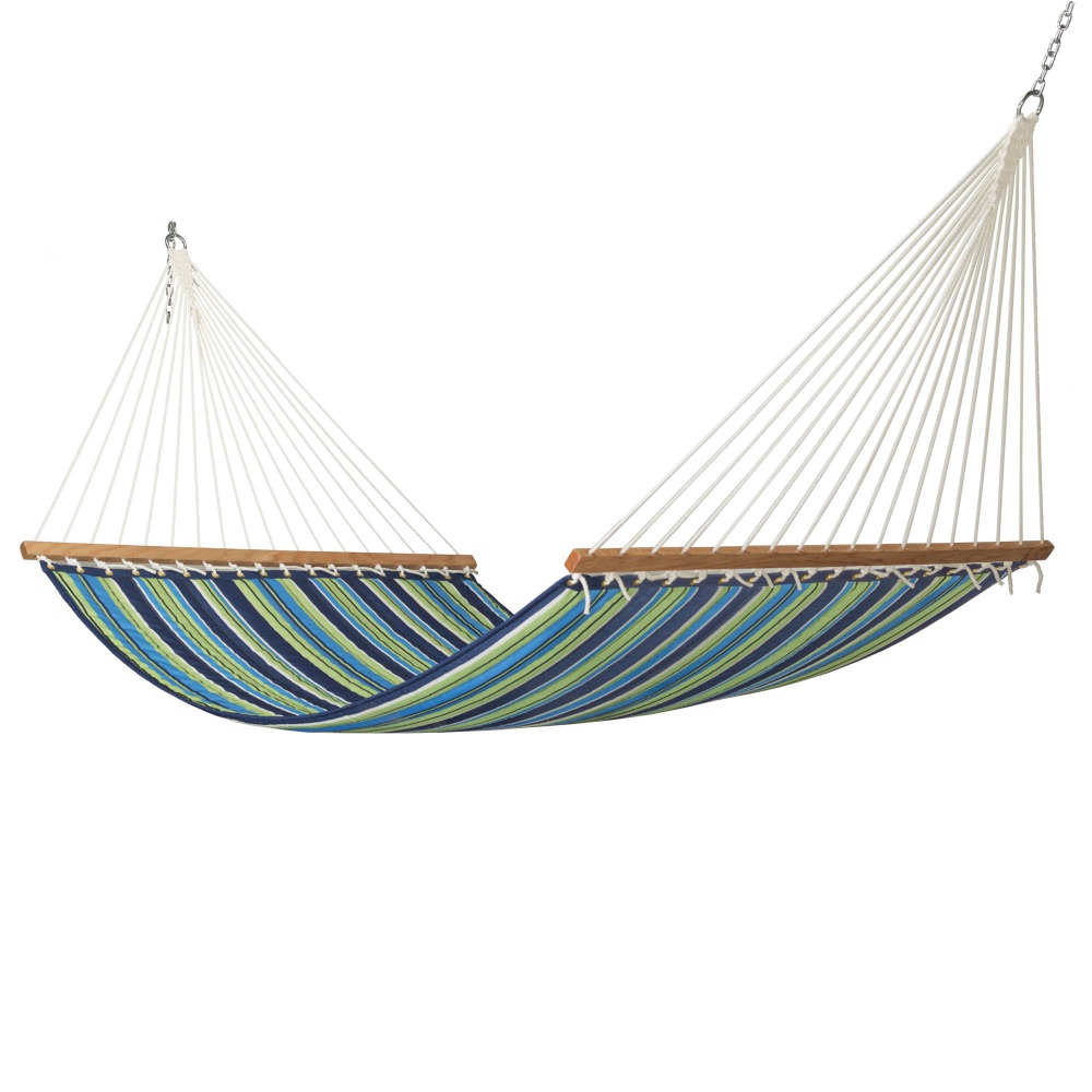 Large Polyester Quilted Hammock - Blue and Green Stripe