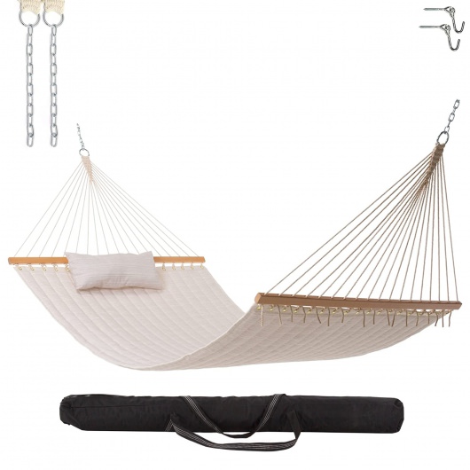 Large Double Quilted Hammock with Detachable Pillow - Natural Solid