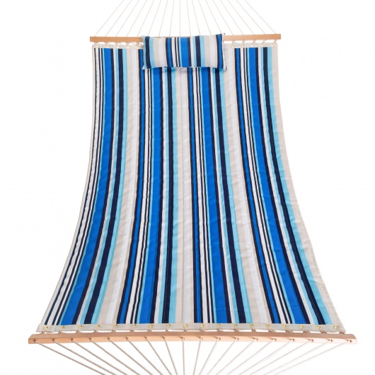 Large Double Quilted Hammock with Detachable Pillow - Blue/Beige Stripe